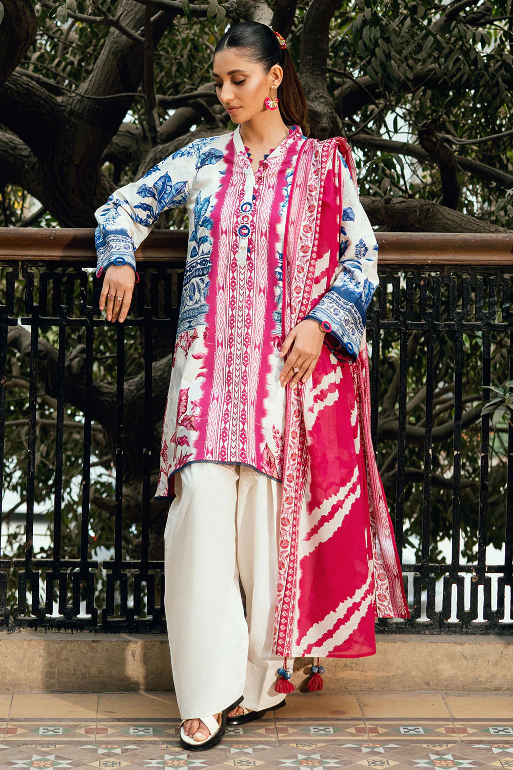3 Piece Printed Cross Hatch Suit with Lawn Dupatta - Image 6