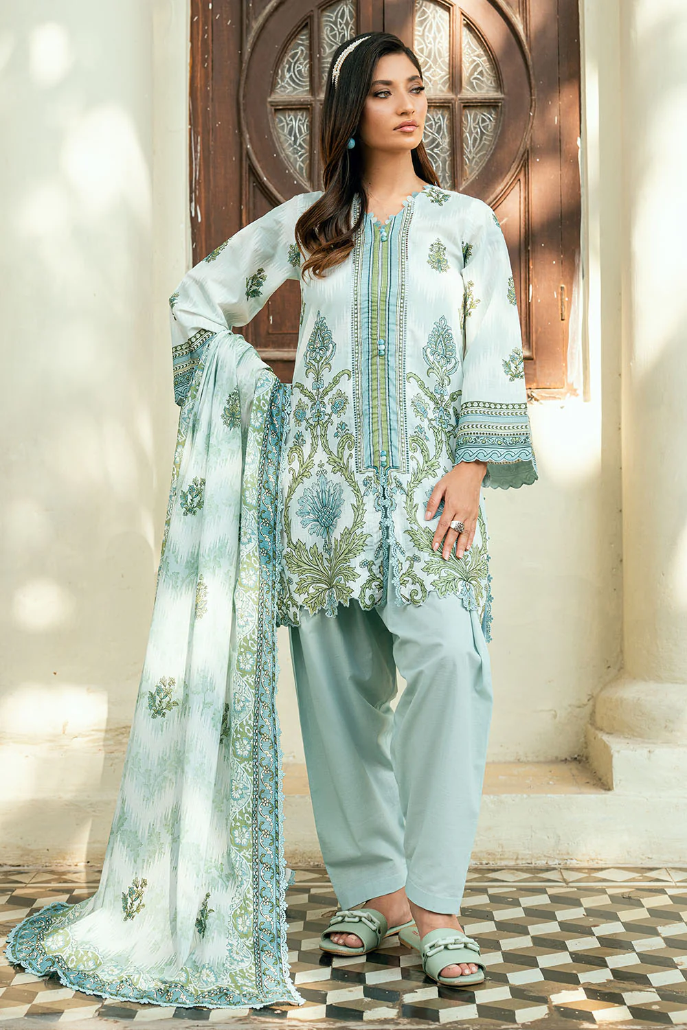 3 Piece Printed Cross Hatch Suit with Lawn Dupatta - Image 6