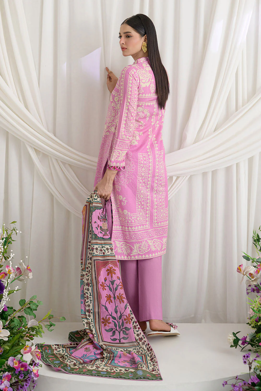 3 Piece Printed Dobby Suit with Printed Lawn Dupatta and Dyed Trouser - Image 4