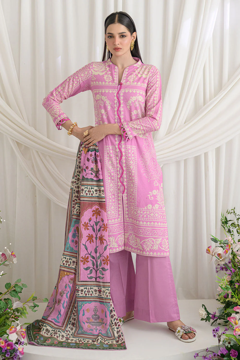3 Piece Printed Dobby Suit with Printed Lawn Dupatta and Dyed Trouser - Image 6
