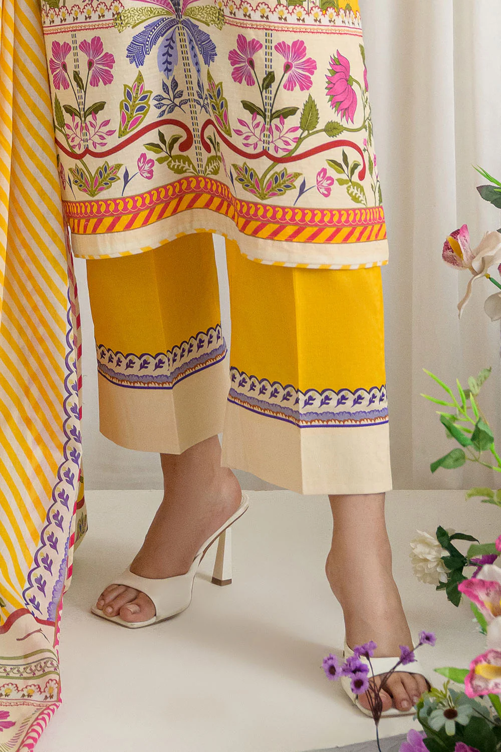 3 Piece Printed Dobby Suit with Printed Lawn Dupatta and Dyed Trouser - Image 5