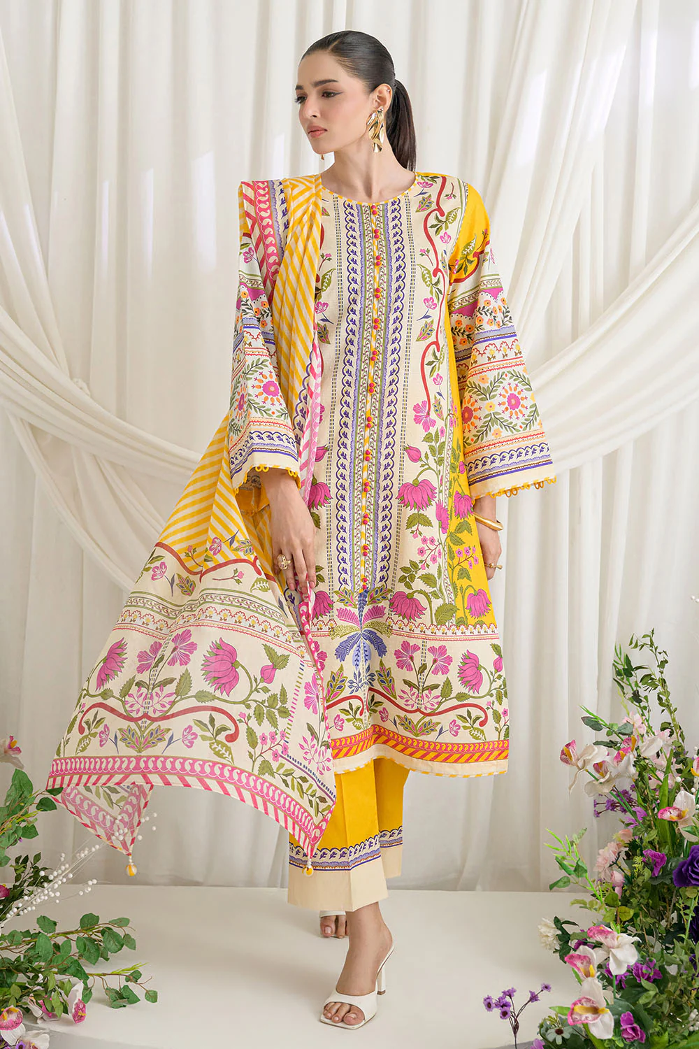 3 Piece Printed Dobby Suit with Printed Lawn Dupatta and Dyed Trouser - Image 6