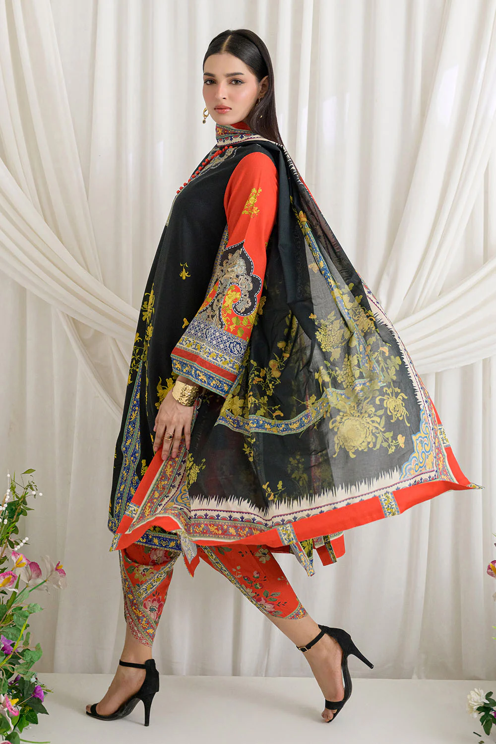 3 Piece Printed Dobby Suit with Printed Lawn Dupatta and Dyed Trouser - Image 3