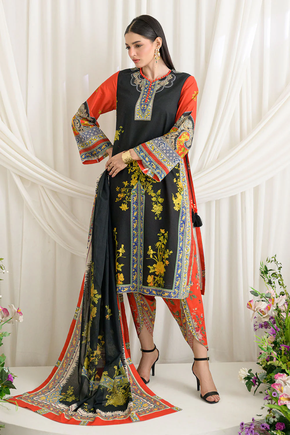 3 Piece Printed Dobby Suit with Printed Lawn Dupatta and Dyed Trouser - Image 6