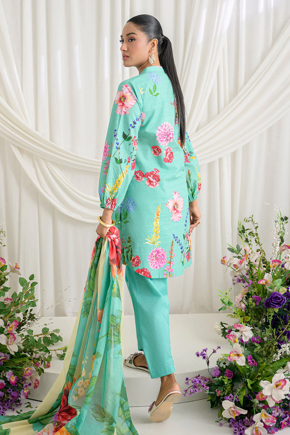 3 Piece Printed Dobby Suit with Printed Lawn Dupatta and Dyed Trouser - Image 4