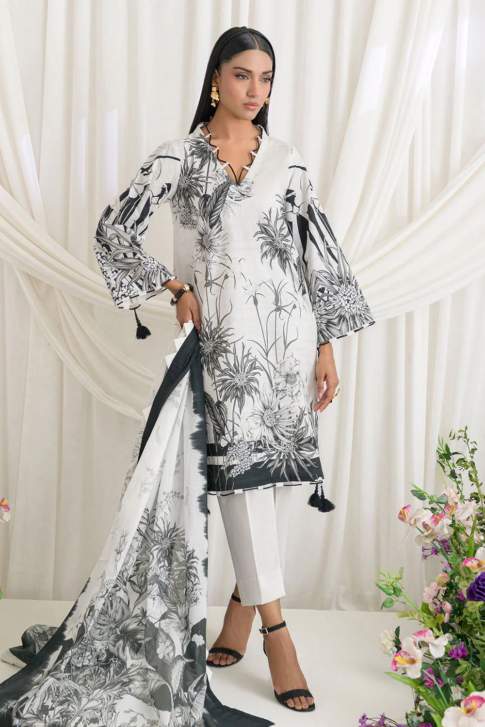 3 Piece Printed Dobby Suit with Printed Lawn Dupatta and Dyed Trouser - Image 6