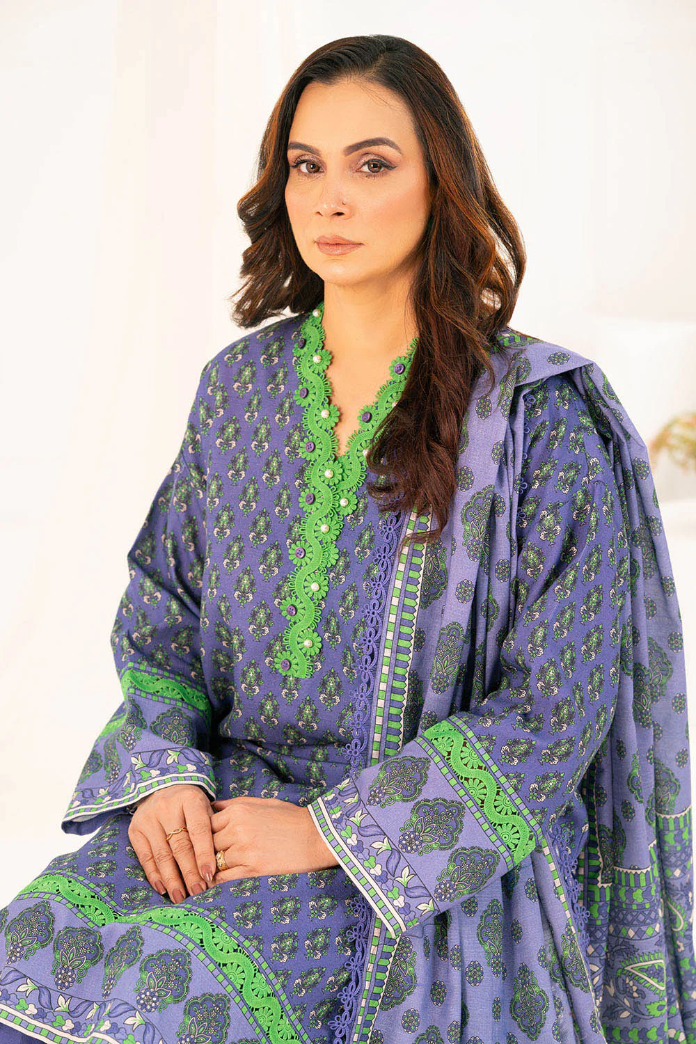 3 Piece Printed Khaddar Suit with Dupatta - Image 6