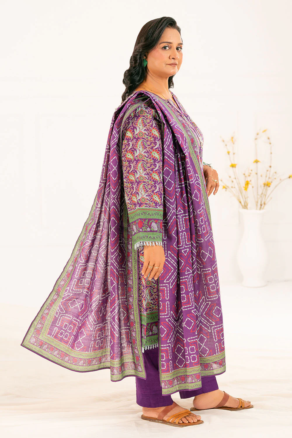 3 Piece Printed Khaddar Suit with Dupatta - Image 3