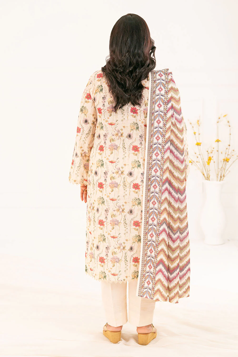 3 Piece Printed Khaddar Suit with Dupatta - Image 3
