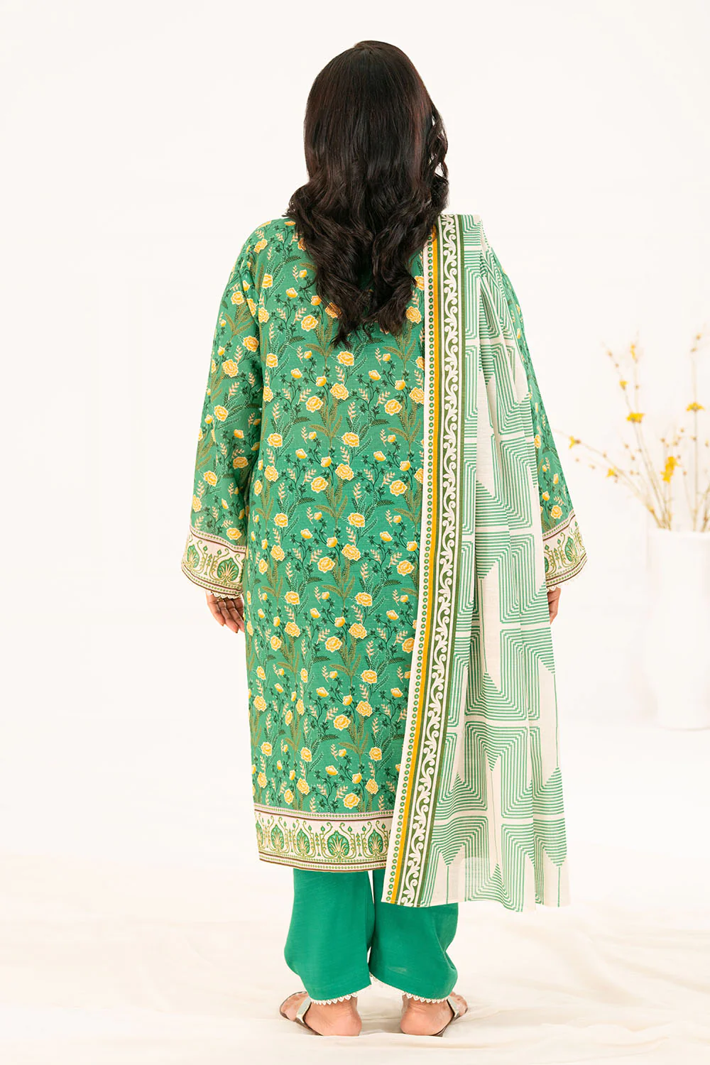 3 Piece Printed Khaddar Suit with Dupatta - Image 4