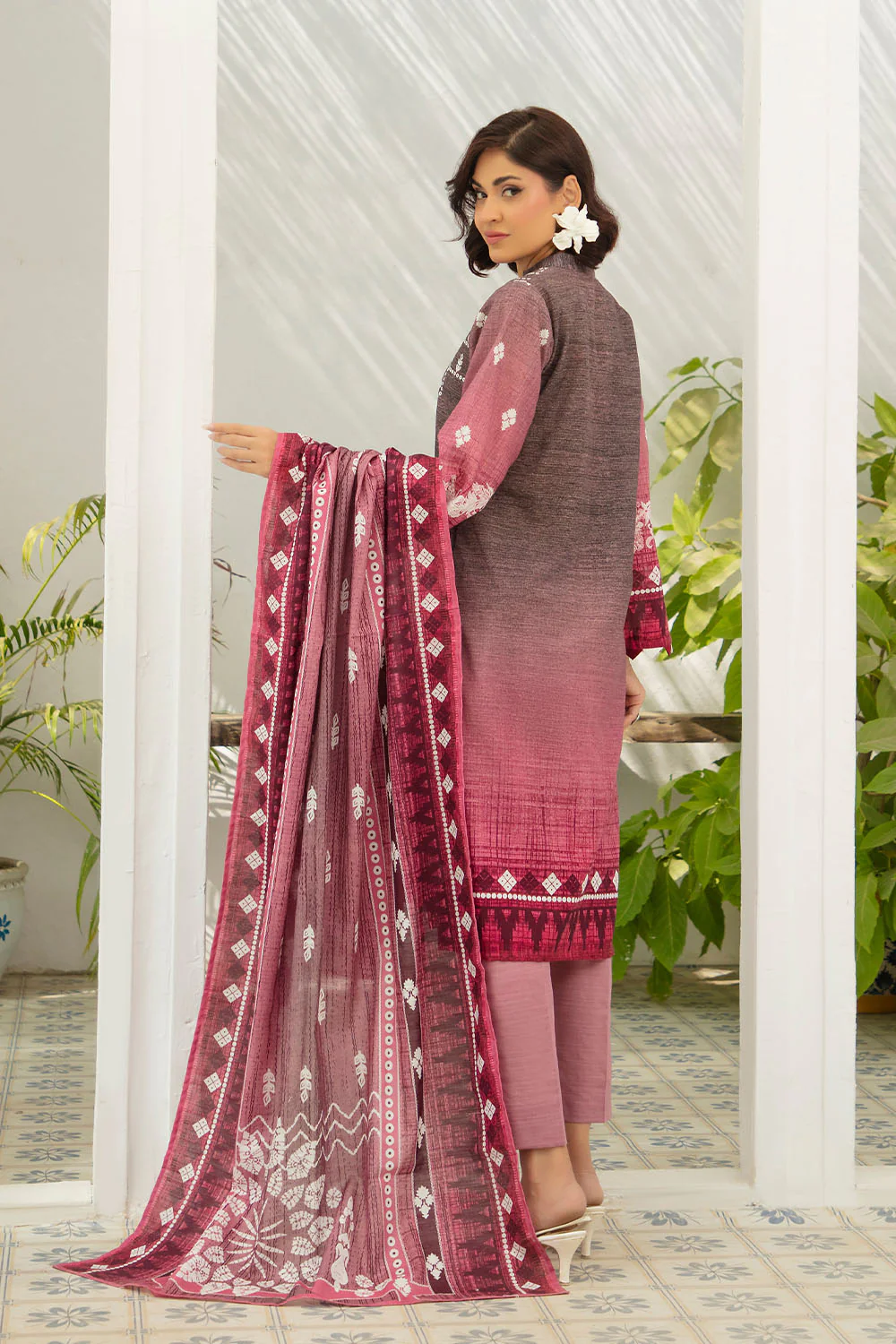 3 Piece Printed Khaddar Suit with Dupatta - Image 3