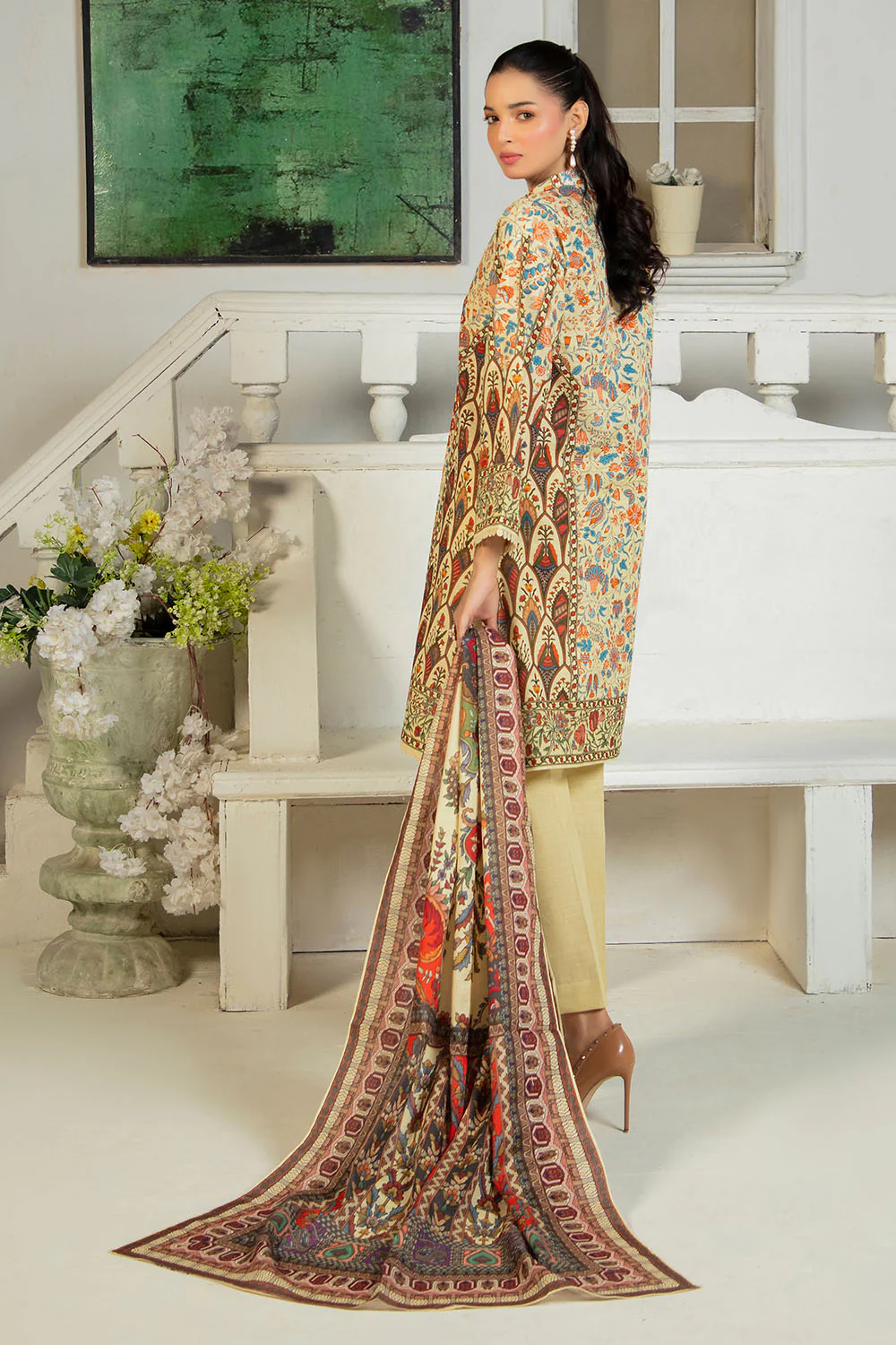 3 Piece Printed Khaddar Suit with Dupatta - Image 4