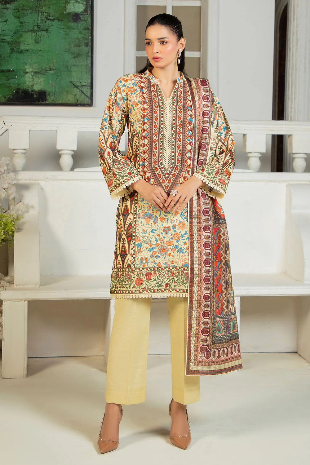 3 Piece Printed Khaddar Suit with Dupatta - Image 6