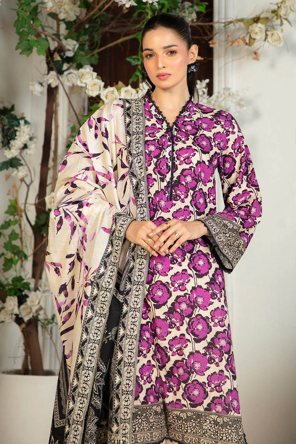 3 Piece Printed Khaddar Suit with Dupatta - Image 5