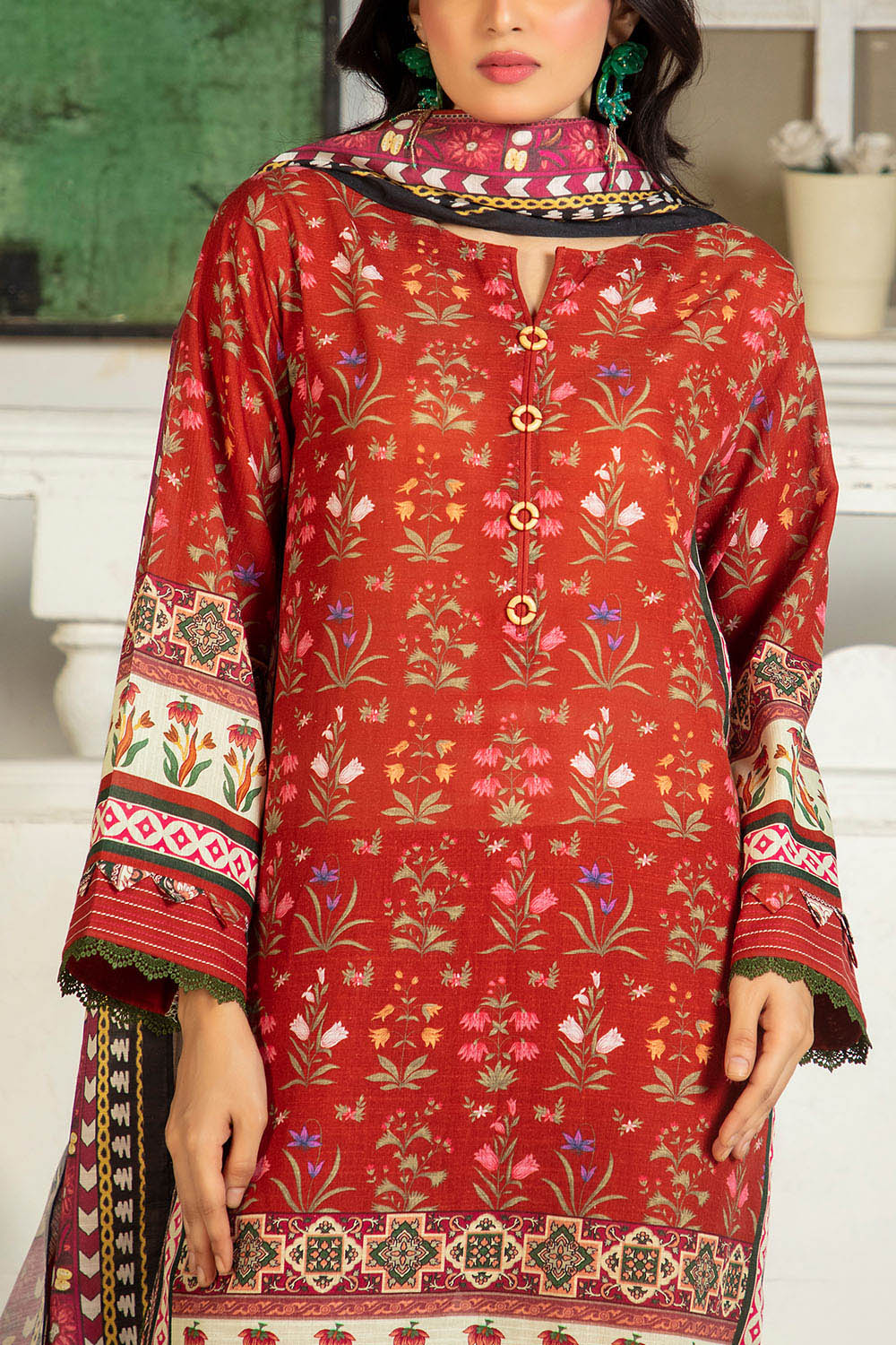 3 Piece Printed Khaddar Suit with Dupatta - Image 2
