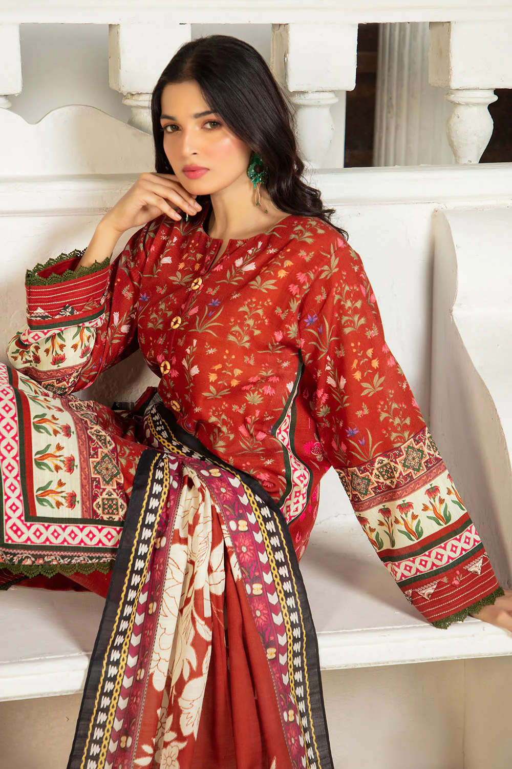 3 Piece Printed Khaddar Suit with Dupatta - Image 3