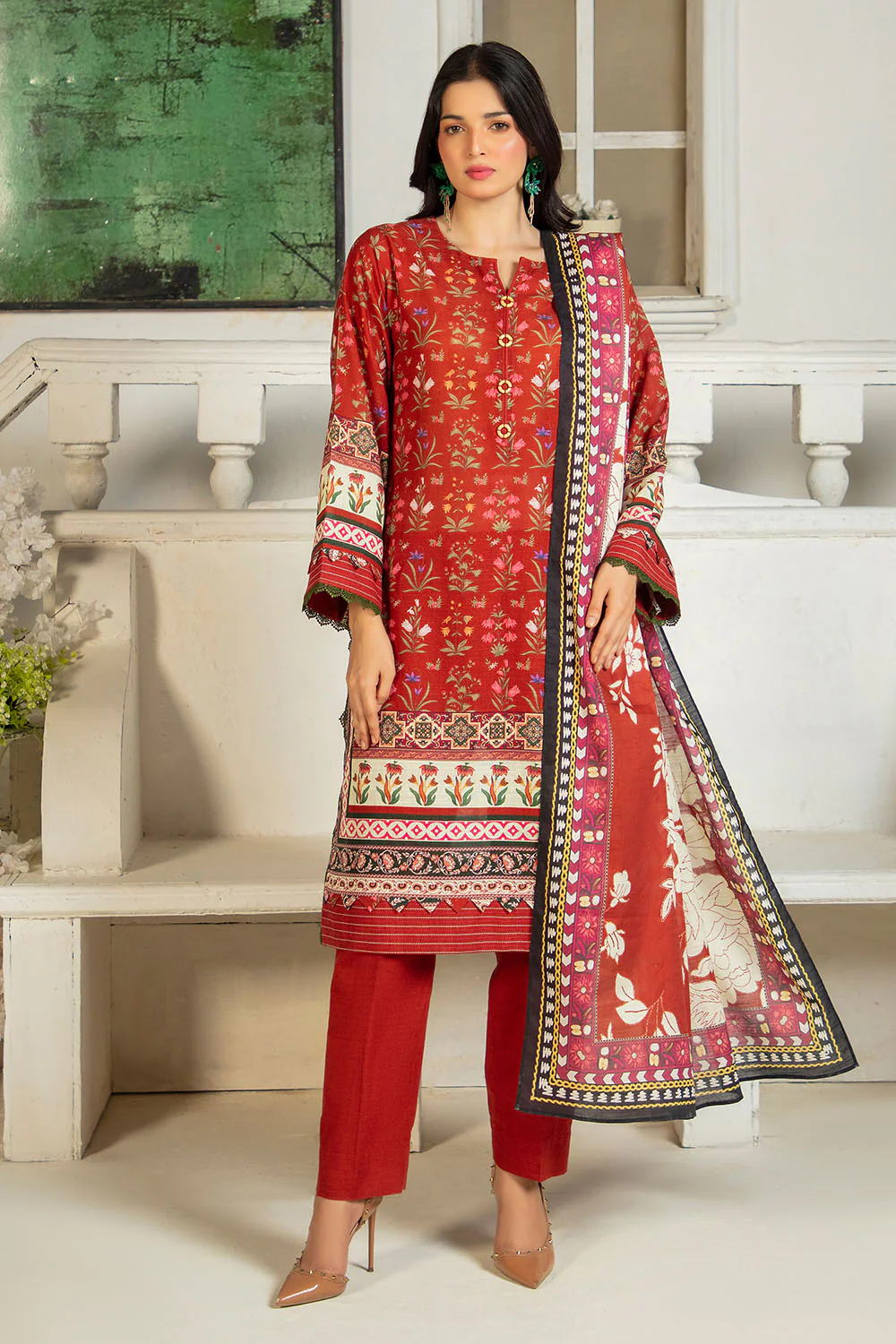 3 Piece Printed Khaddar Suit with Dupatta - Image 6