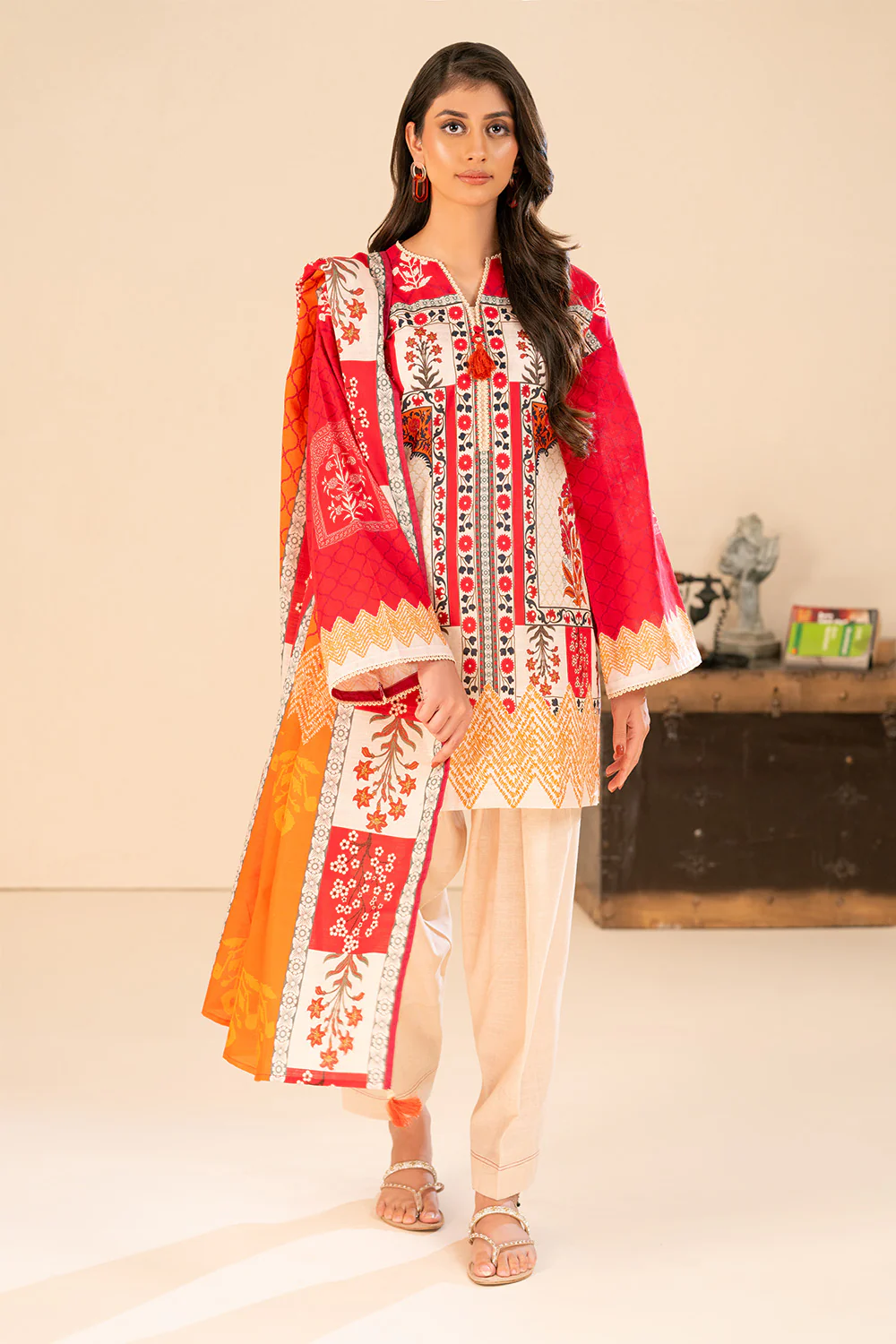 3 Piece Printed Khaddar Suit with Dupatta - Image 3
