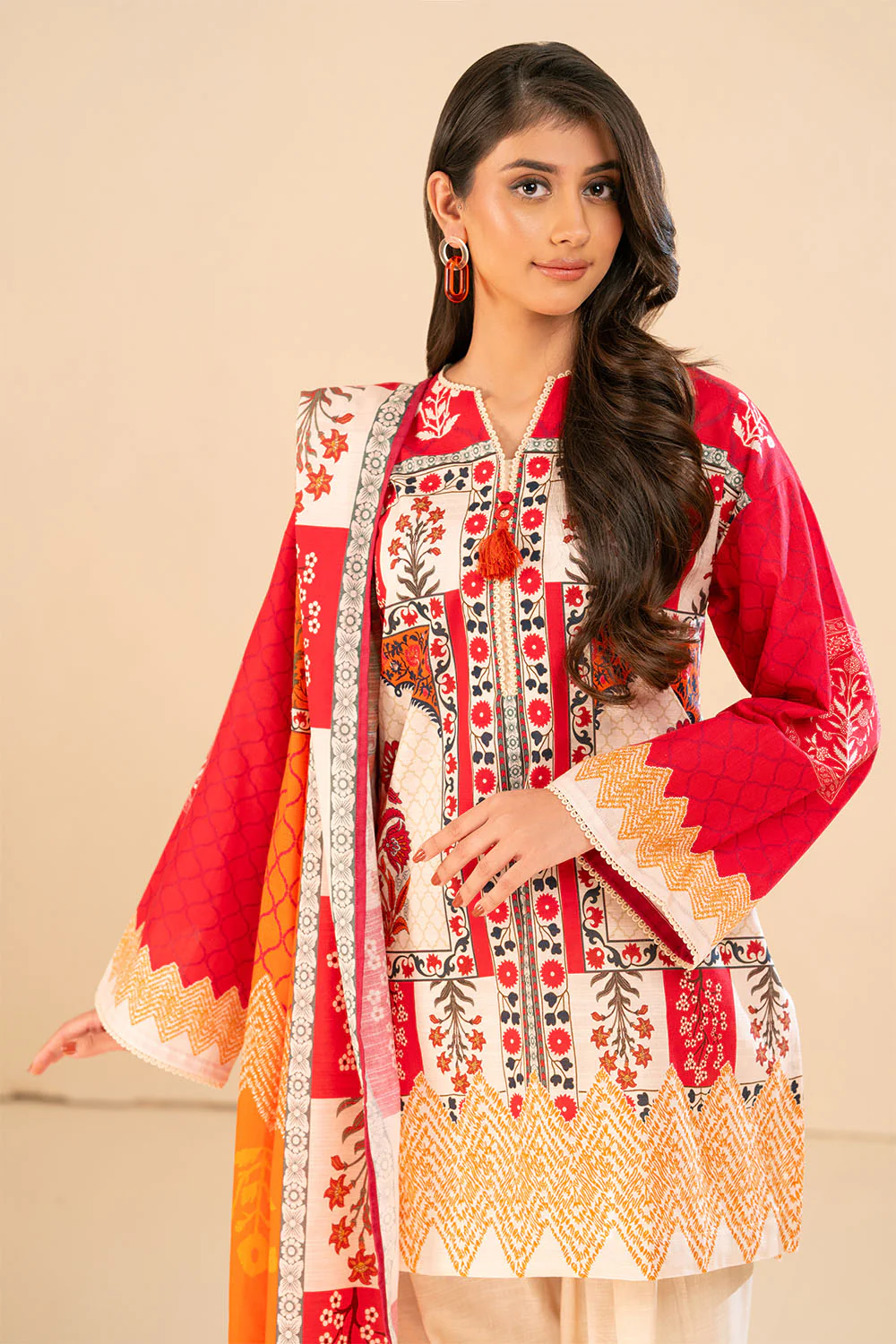 3 Piece Printed Khaddar Suit with Dupatta - Image 6