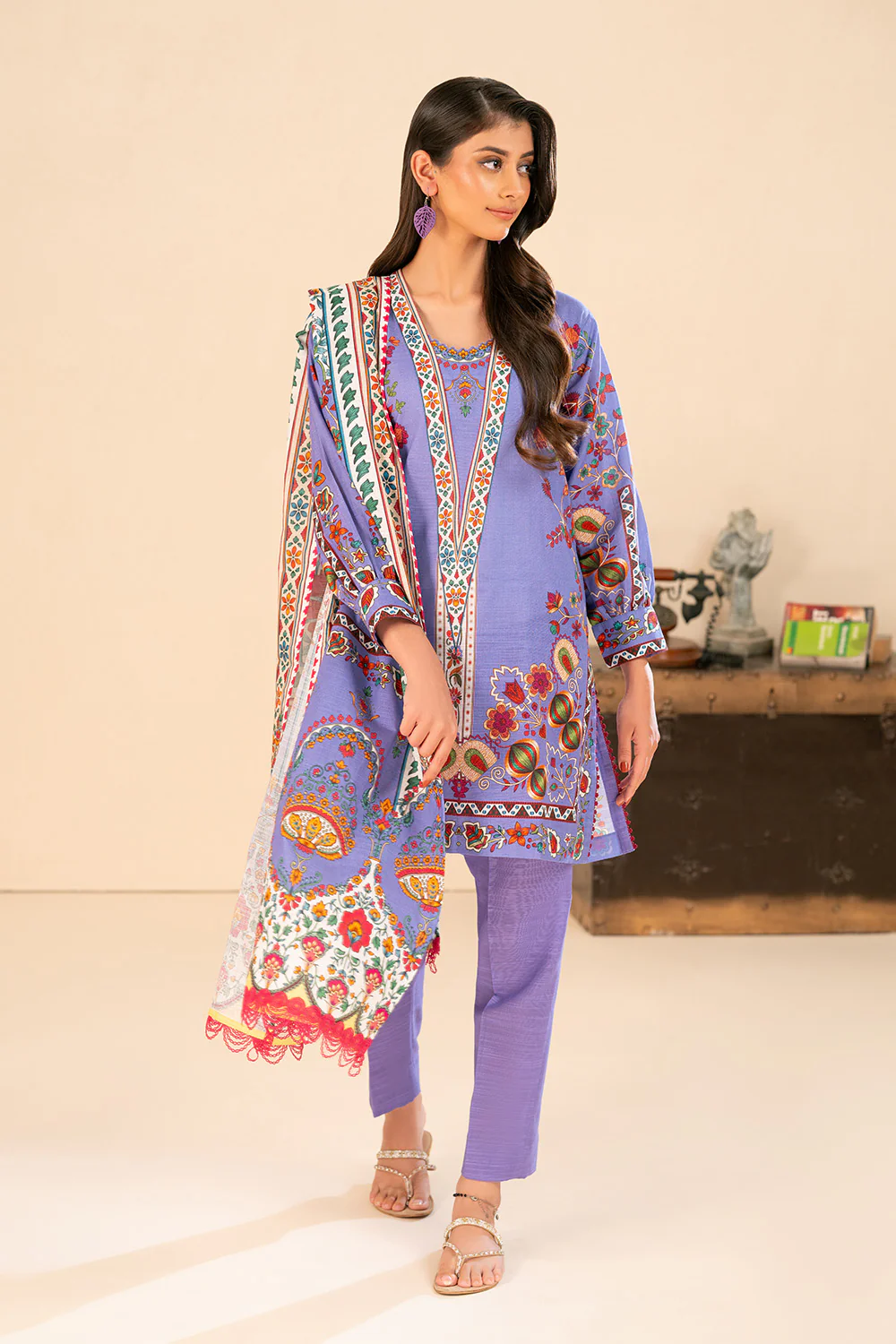 3 Piece Printed Khaddar Suit with Dupatta - Image 3