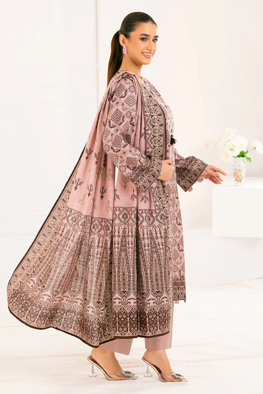3 Piece Printed Khaddar Suit with Dupatta - Image 3