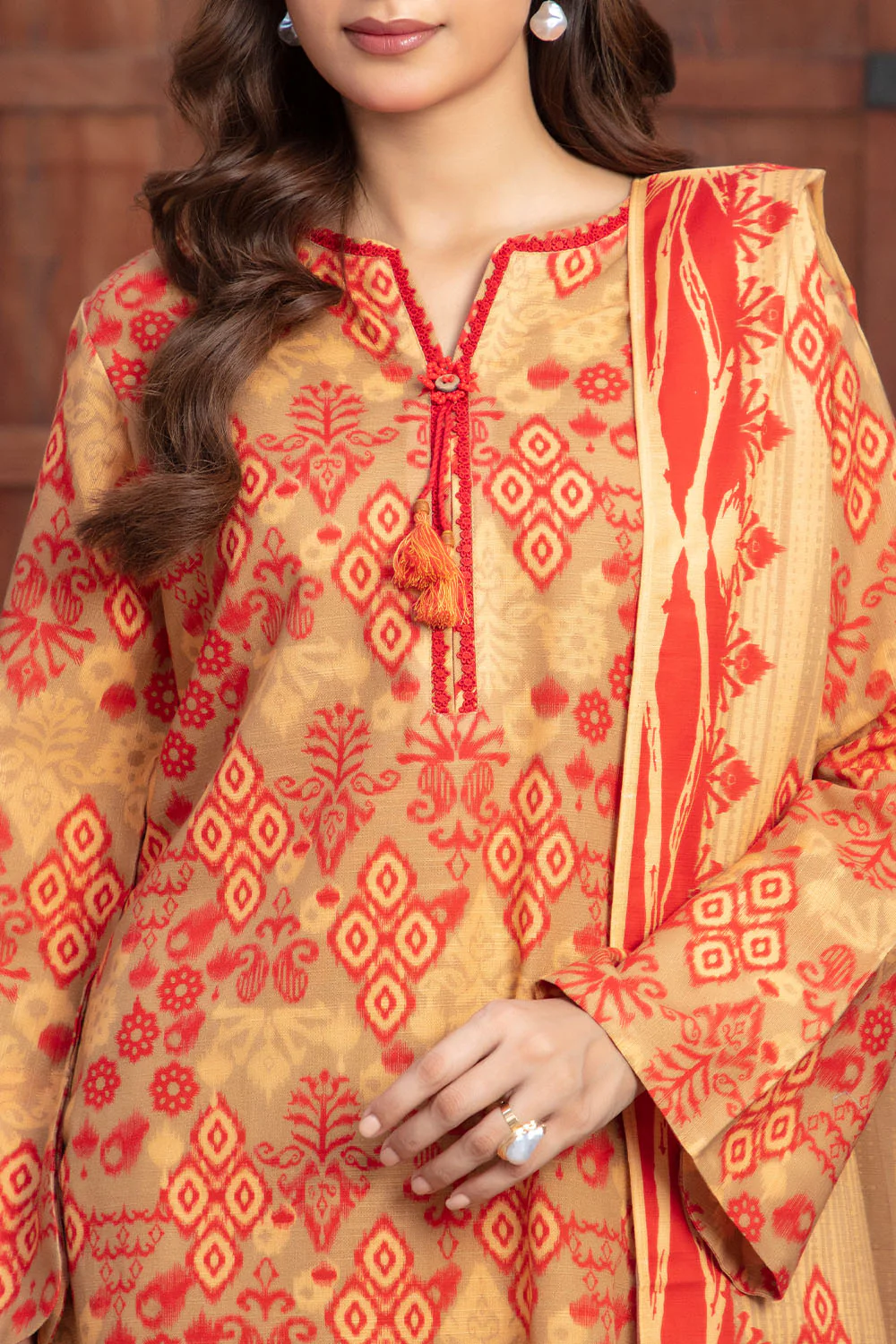 3 Piece Printed Khaddar Suit with Dupatta - Image 2