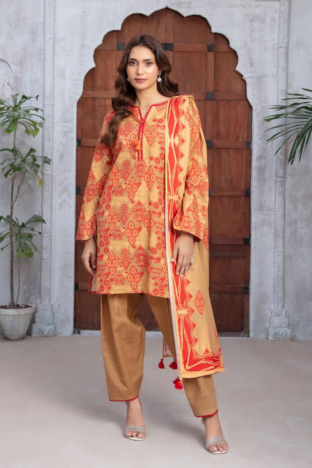 3 Piece Printed Khaddar Suit with Dupatta - Image 3