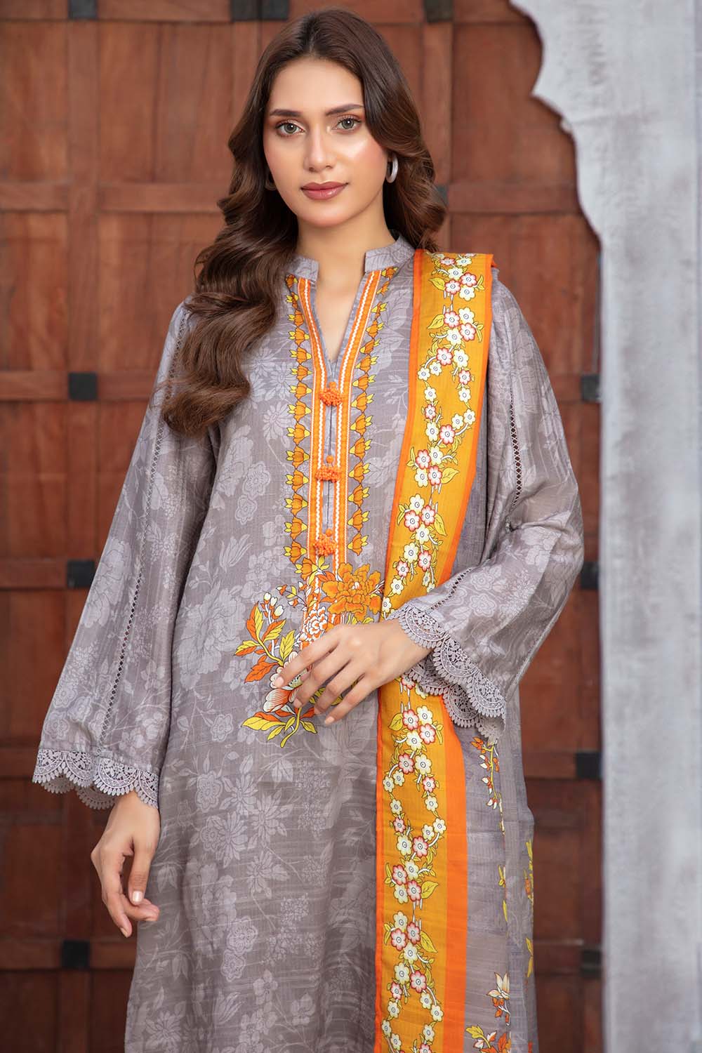3 Piece Printed Khaddar Suit with Dupatta - Image 3