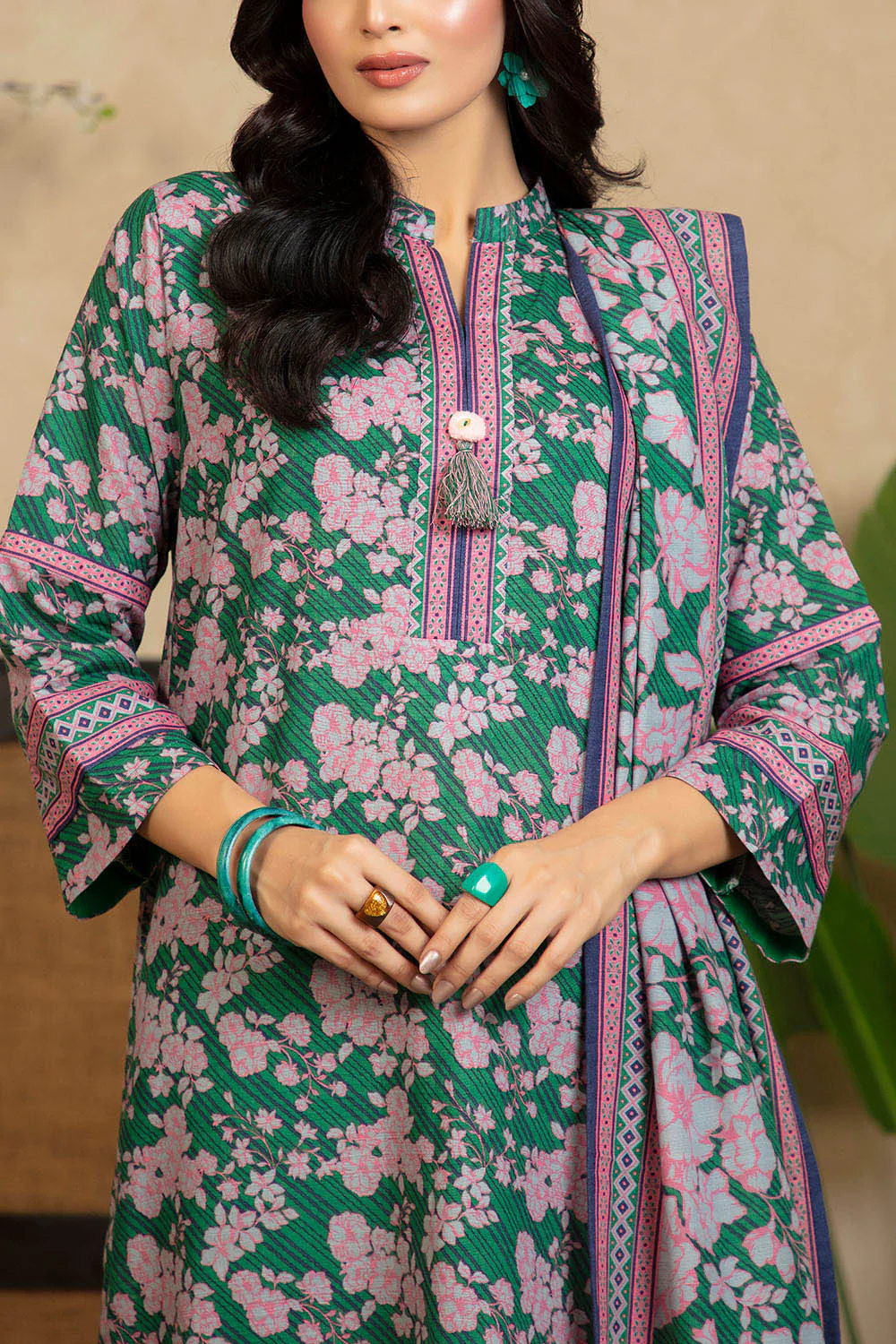 3 Piece Printed Khaddar Suit with Dupatta - Image 2