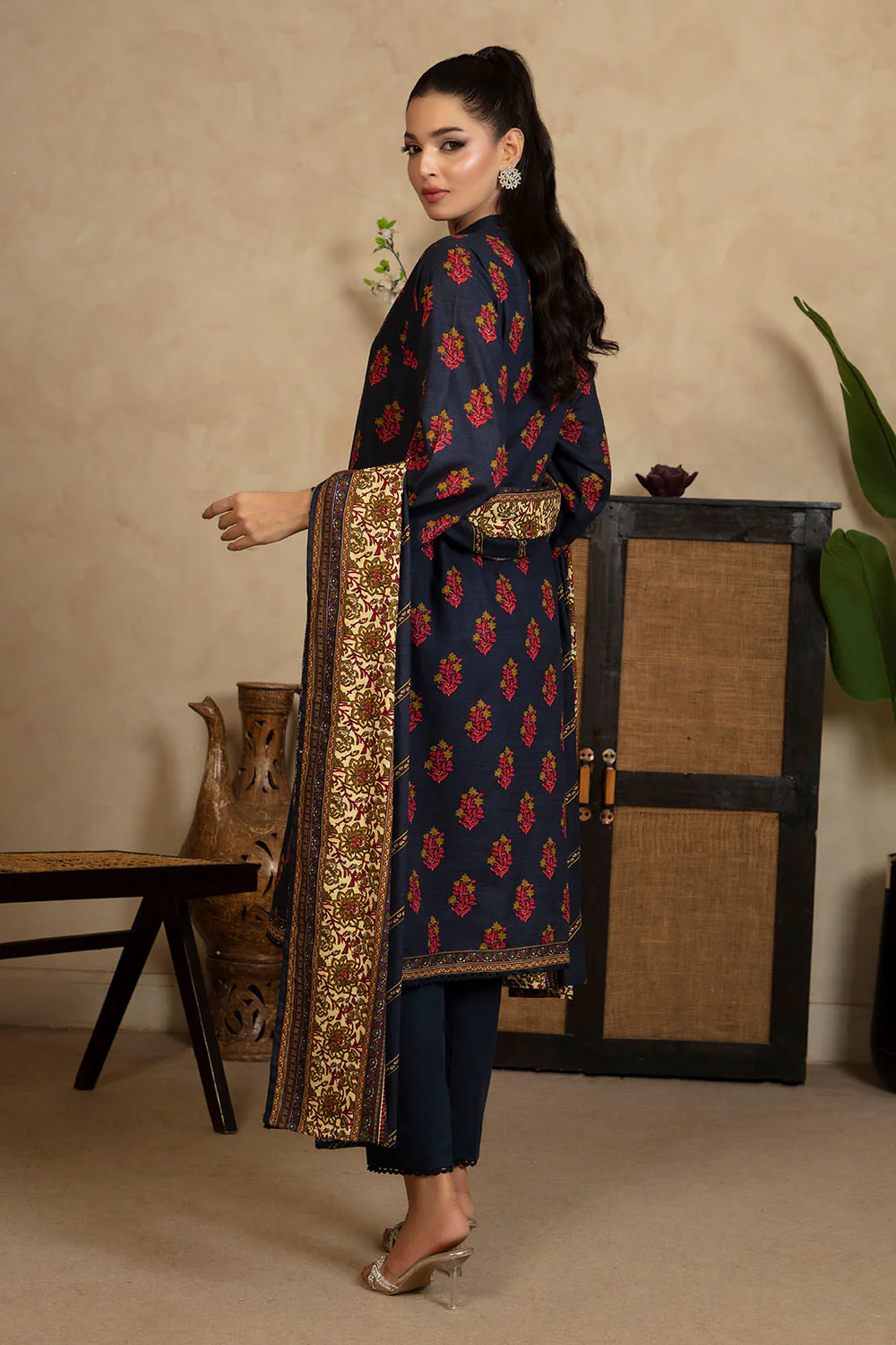 3 Piece Printed Khaddar Suit with Dupatta - Image 4