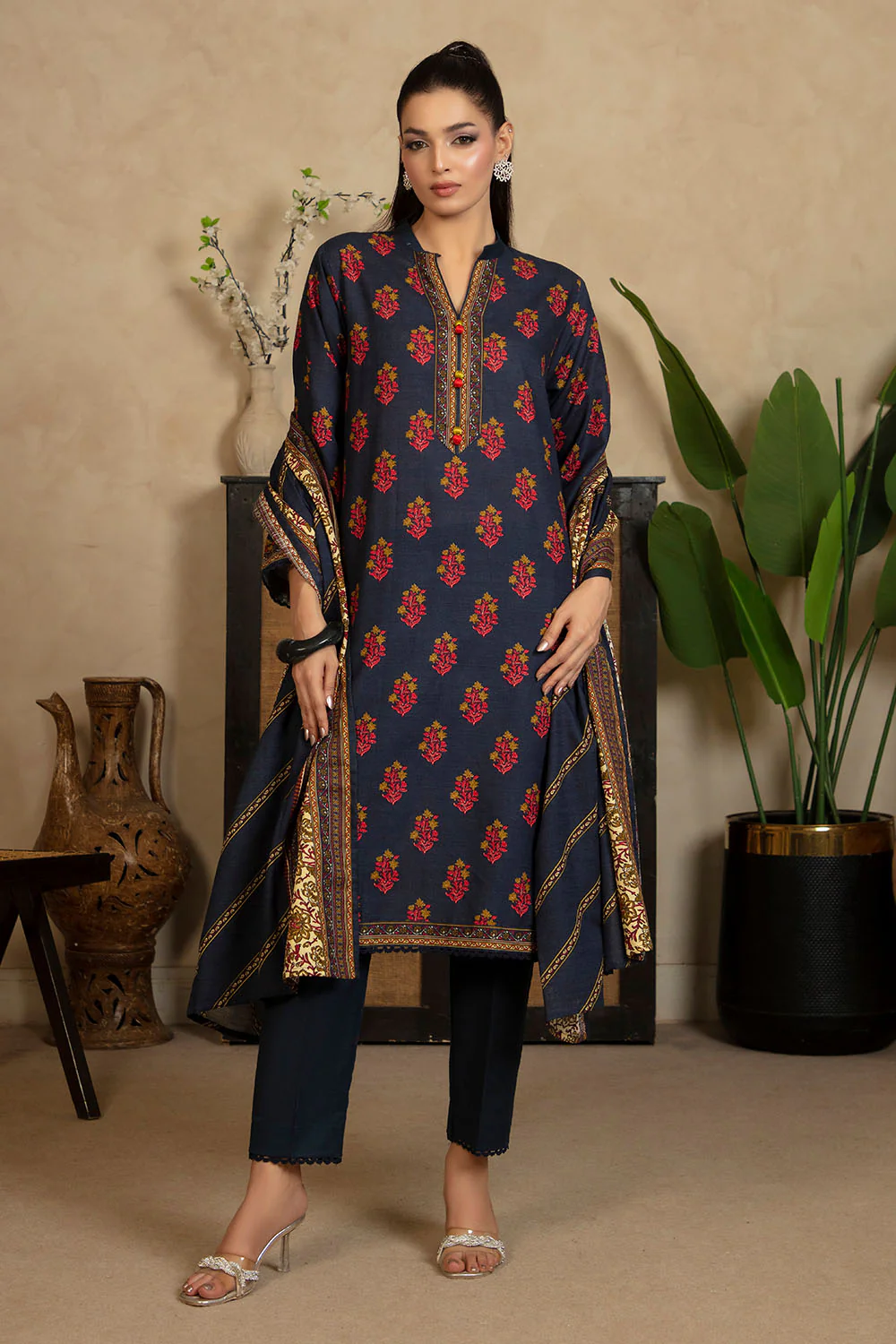 3 Piece Printed Khaddar Suit with Dupatta - Image 6
