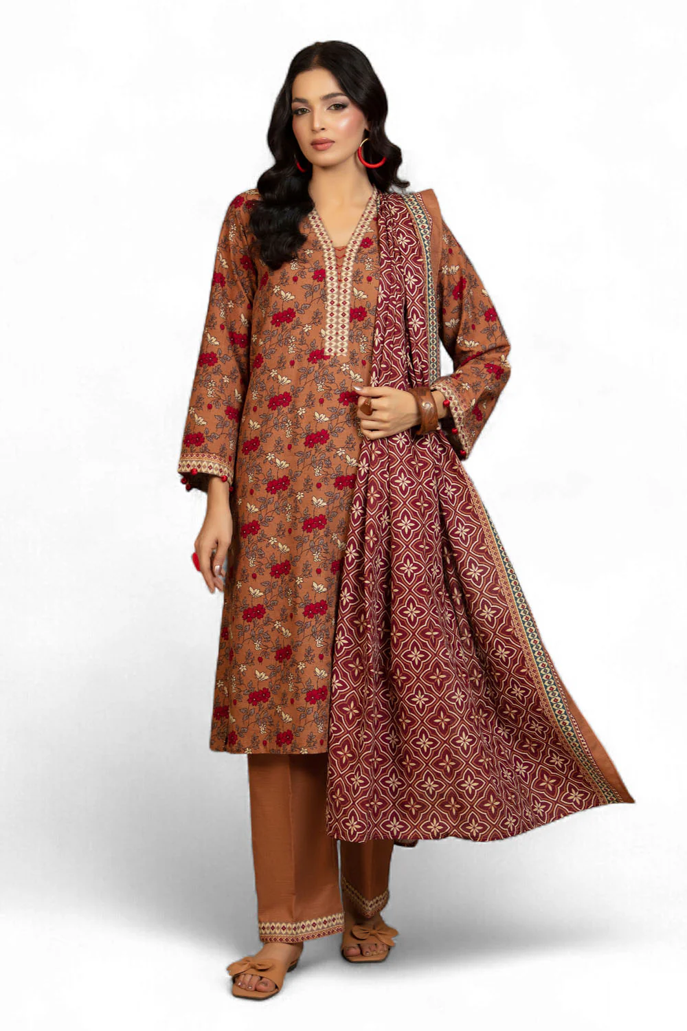 3 Piece Printed Khaddar Suit with Dupatta