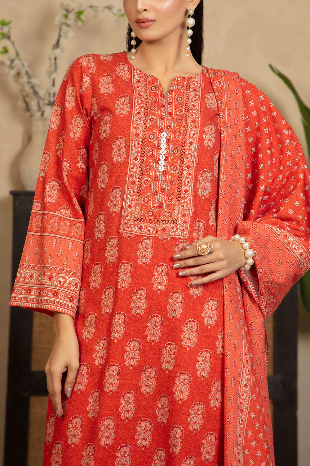 3 Piece Printed Khaddar Suit with Dupatta - Image 2