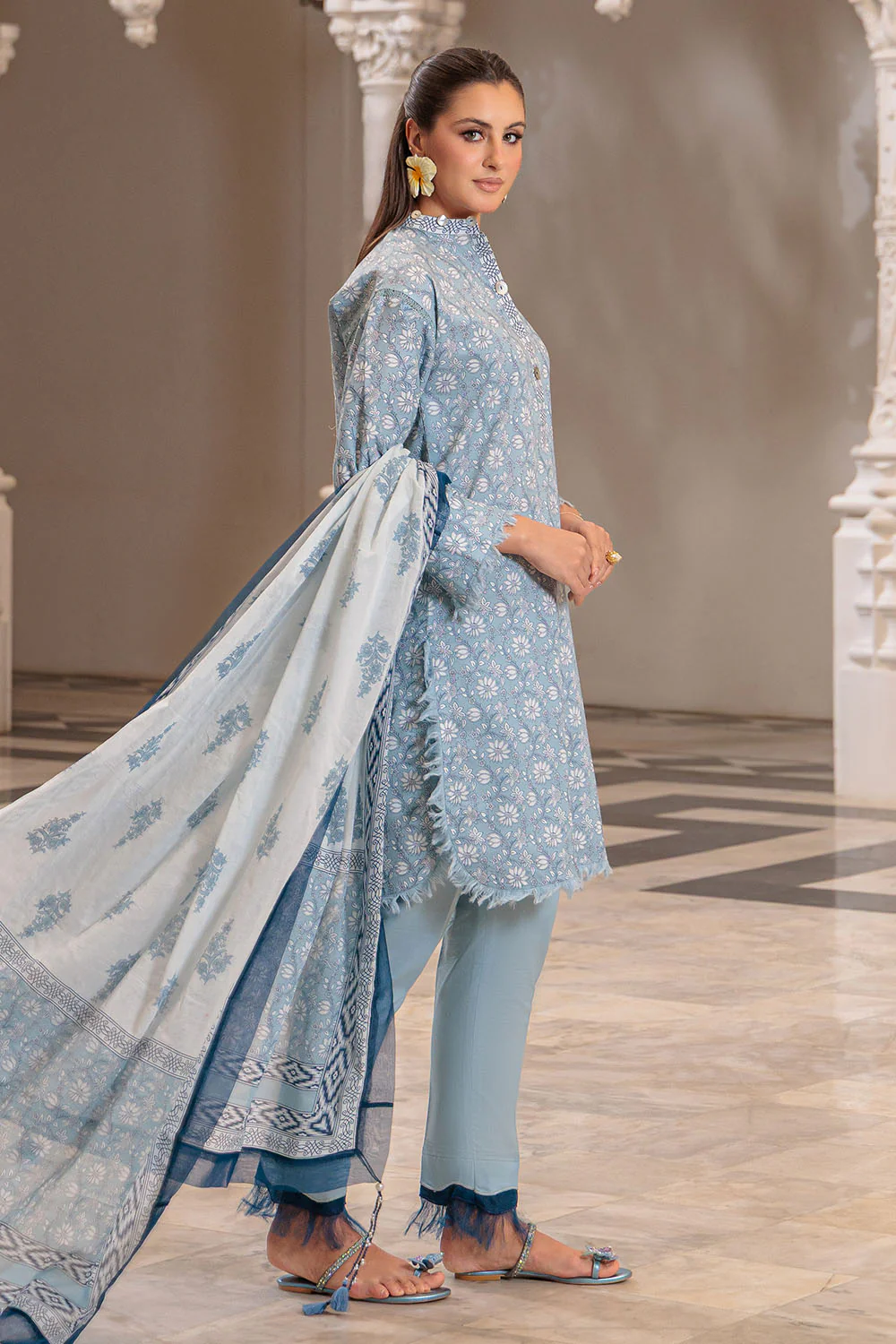 3 Piece Printed Lawn Suit and Dyed Trouser - Image 3