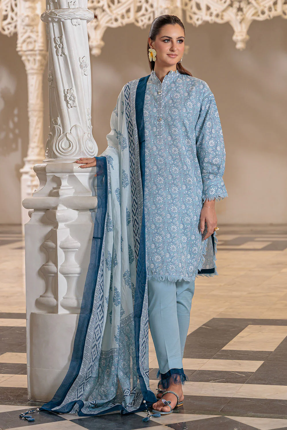 3 Piece Printed Lawn Suit and Dyed Trouser - Image 6