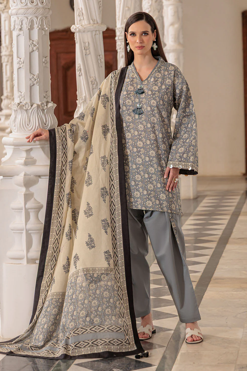3 Piece Printed Lawn Suit and Dyed Trouser - Image 6