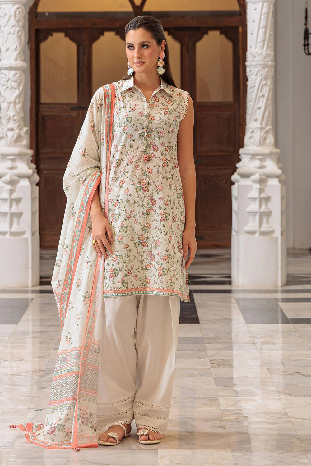 3 Piece Printed Lawn Suit and Dyed Trouser - Image 6