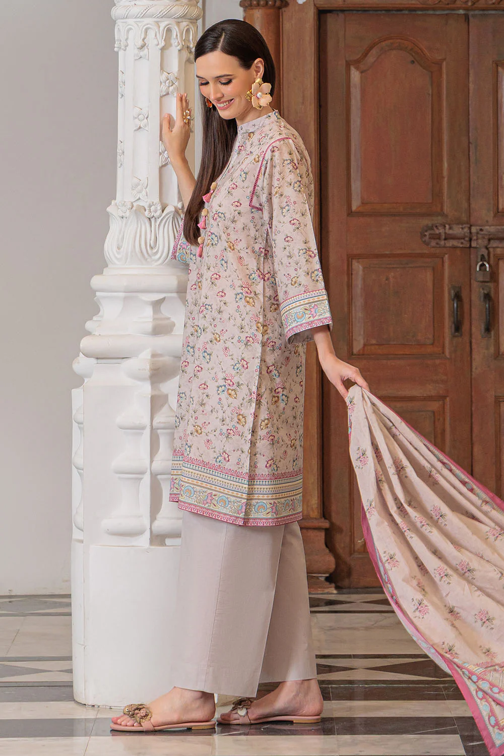 3 Piece Printed Lawn Suit and Dyed Trouser - Image 3