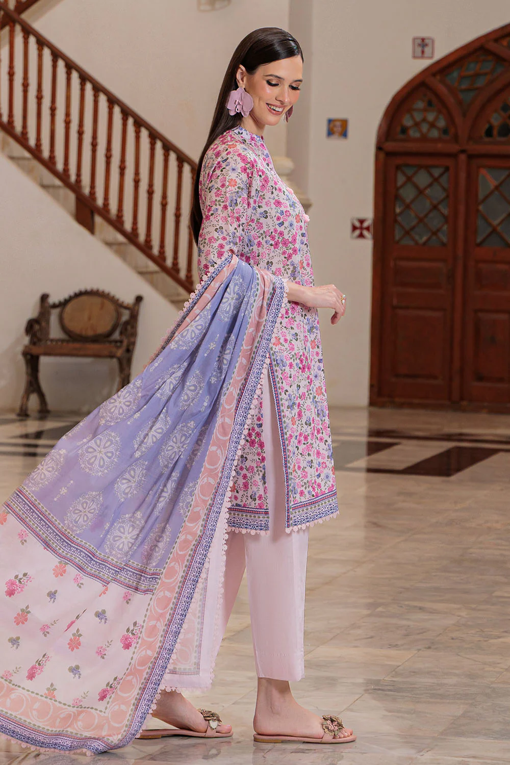3 Piece Printed Lawn Suit and Dyed Trouser - Image 3