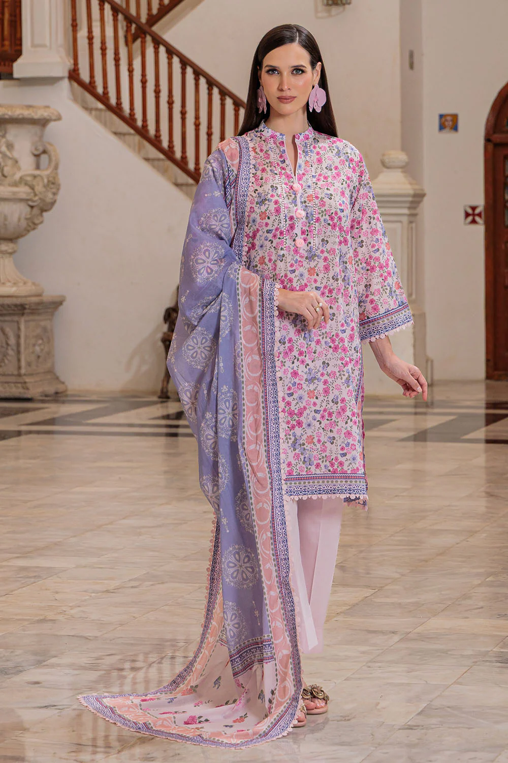 3 Piece Printed Lawn Suit and Dyed Trouser - Image 6