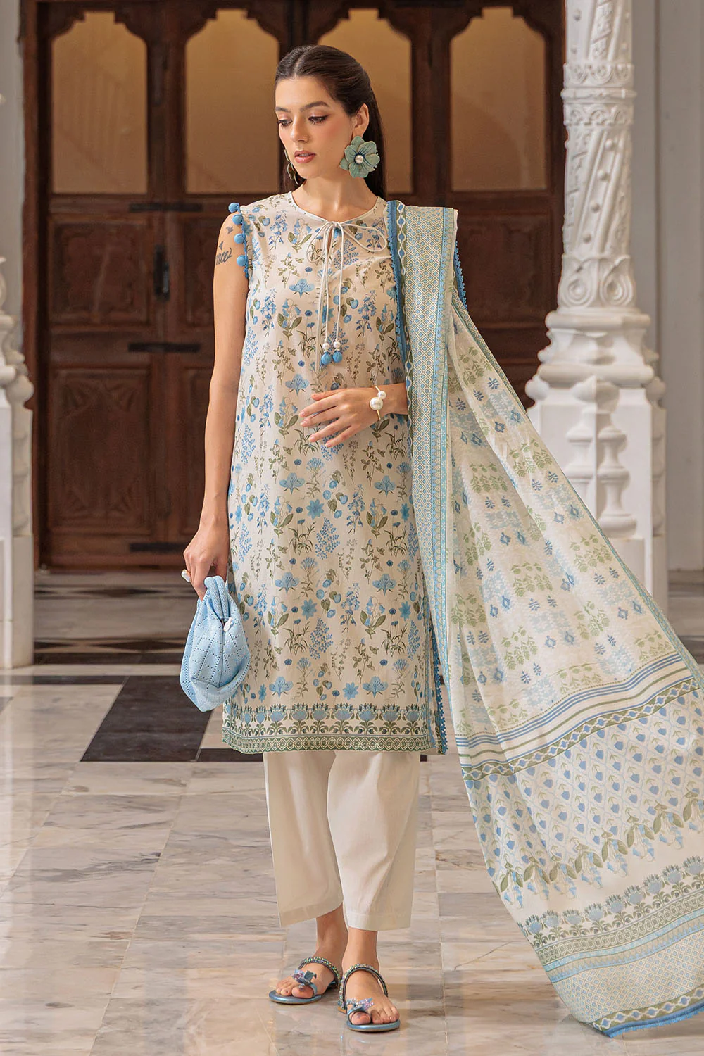 3 Piece Printed Lawn Suit and Dyed Trouser - Image 6
