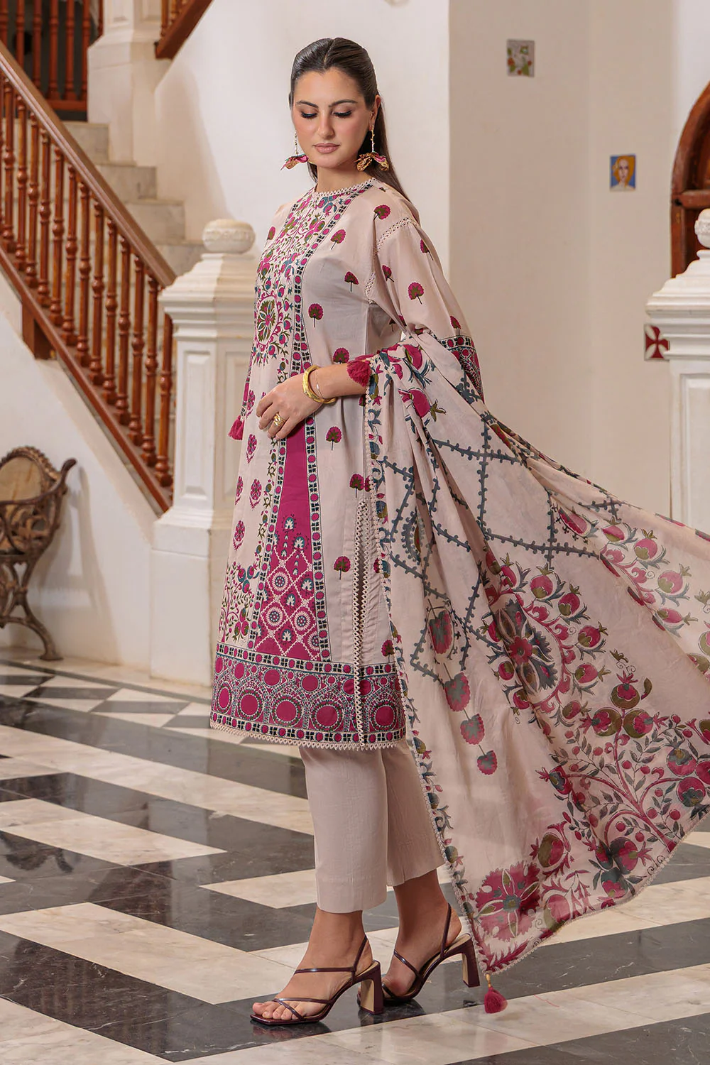 3 Piece Printed Lawn Suit and Dyed Trouser - Image 3