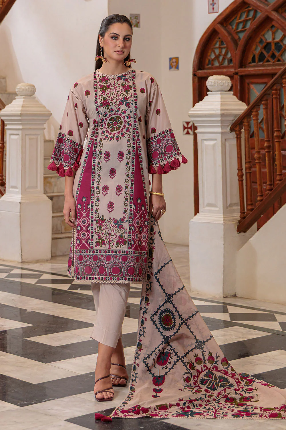 3 Piece Printed Lawn Suit and Dyed Trouser - Image 6