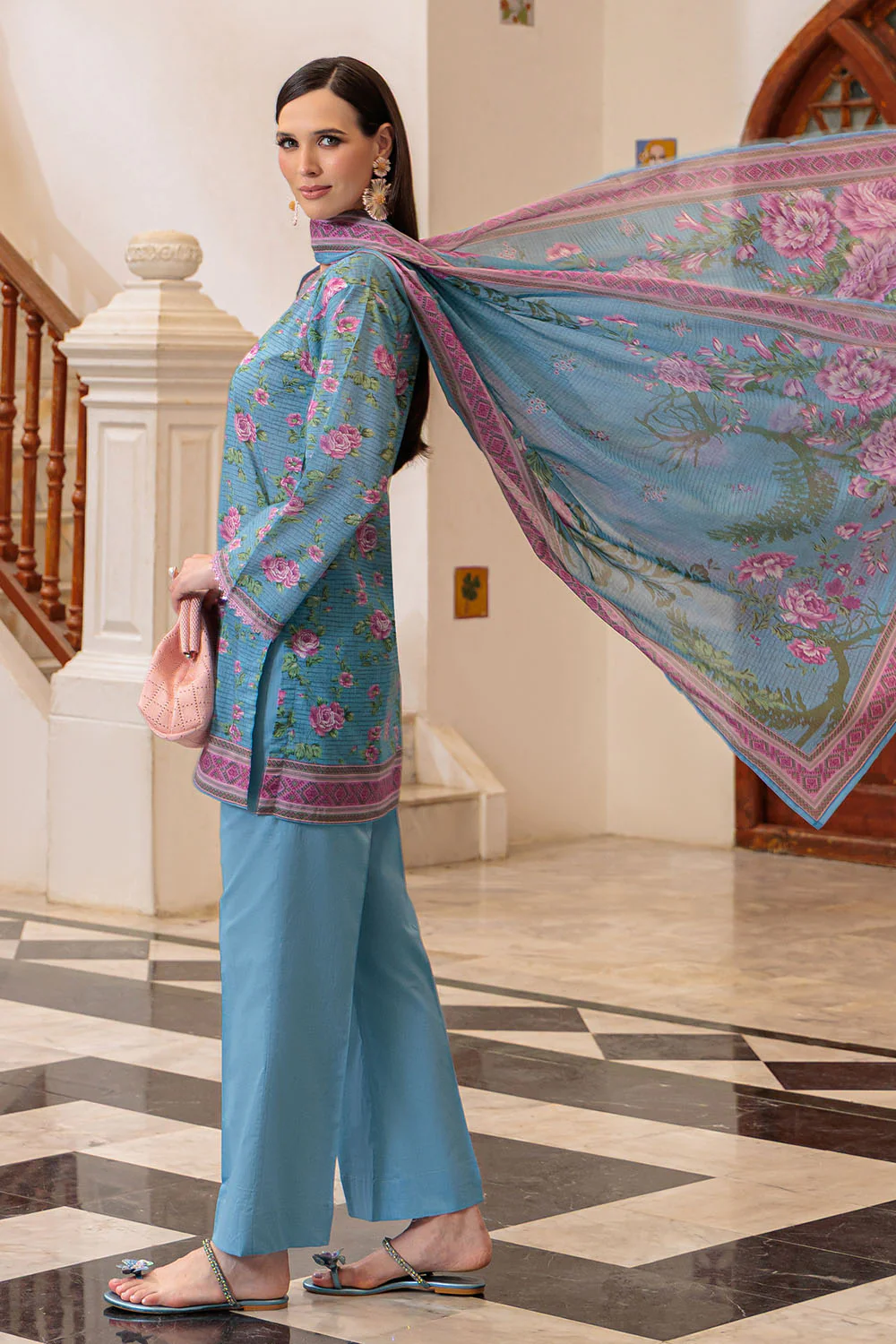 3 Piece Printed Lawn Suit and Dyed Trouser - Image 3