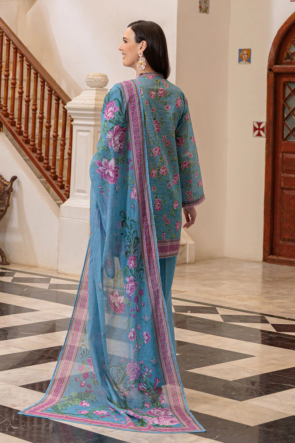 3 Piece Printed Lawn Suit and Dyed Trouser - Image 4