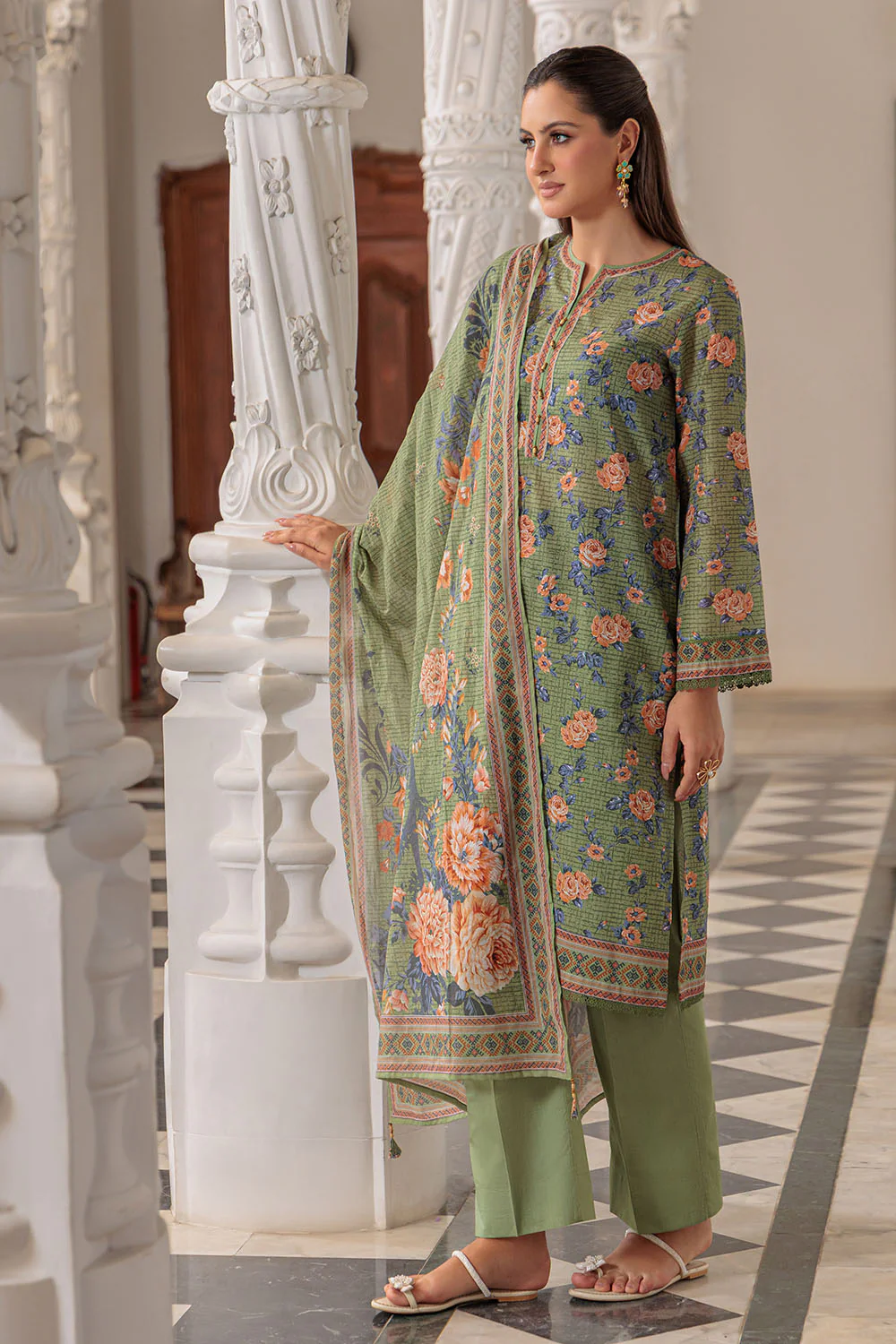 3 Piece Printed Lawn Suit and Dyed Trouser - Image 3