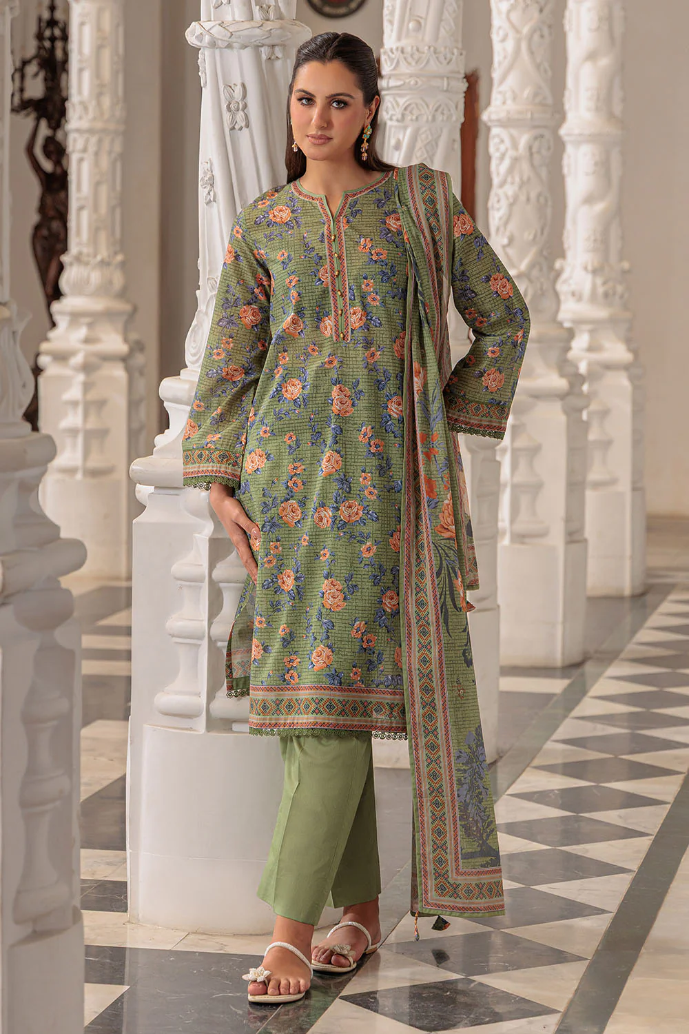 3 Piece Printed Lawn Suit and Dyed Trouser - Image 6
