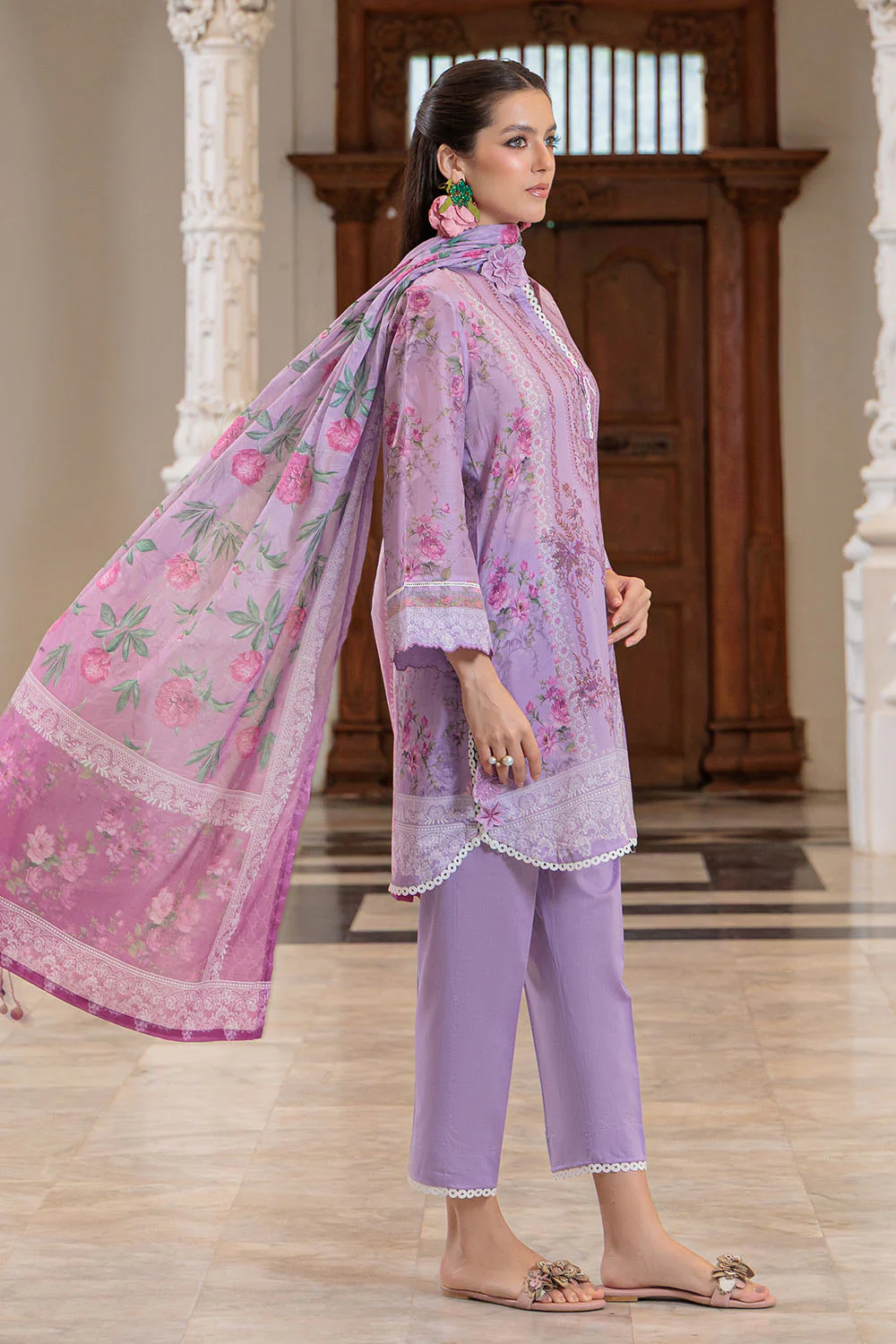 3 Piece Printed Lawn Suit and Dyed Trouser - Image 3