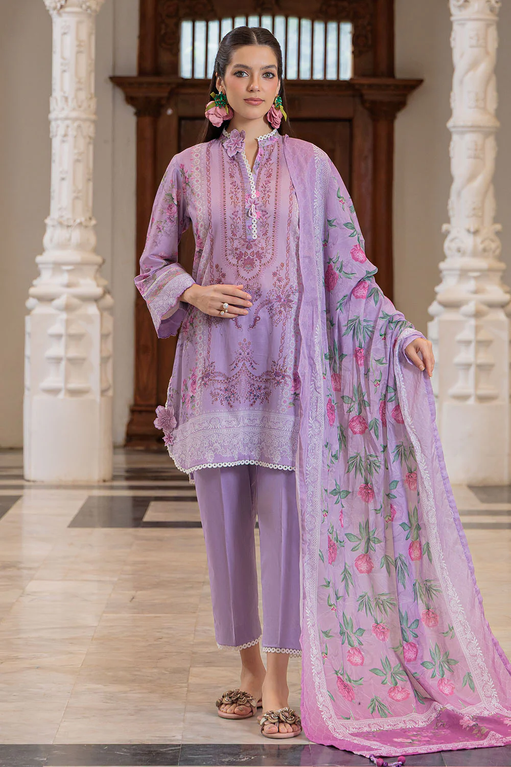 3 Piece Printed Lawn Suit and Dyed Trouser - Image 6