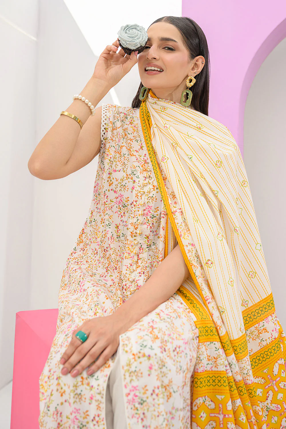 3 Piece Printed Lawn Suit and Dyed Trouser - Image 5